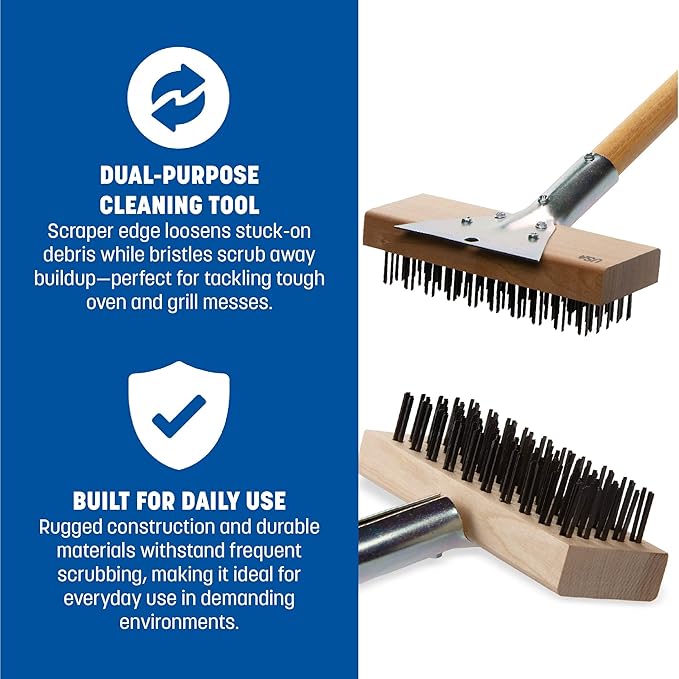Carlisle FoodService Products Wood Oven Grill Brush & Scraper with Handle, 30 Inches, Natural