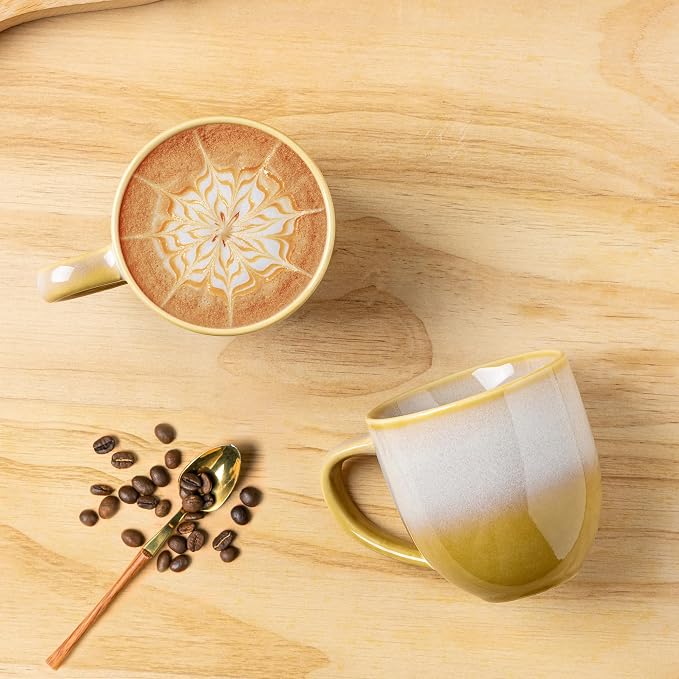 theterra Ceramic Coffee Mugs Set of 6, 12oz Handmade Coffee Cups with Handle for Latte, Tea, Milk, Beer, Hot Cocoa, Autumn Haze