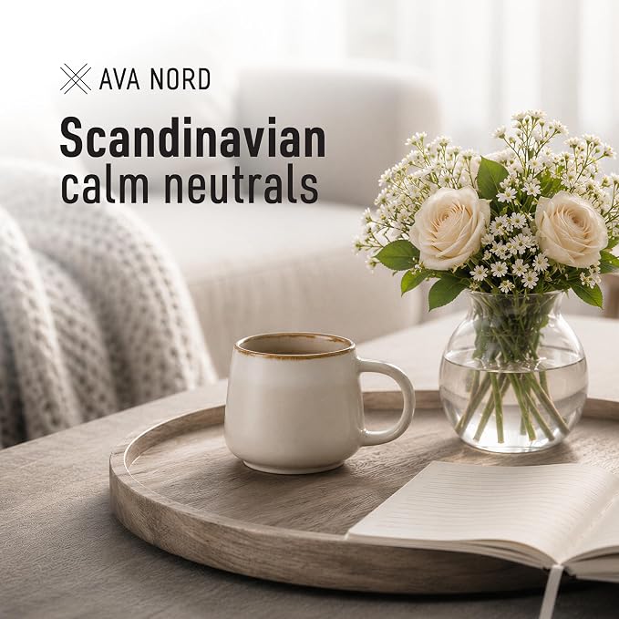Ava Nord Small Stoneware Ceramic Coffee Mugs Set of 4-6 oz - Rose Sand | Lead-Free, Non-Toxic, Freezer - Microwave & Dishwasher Safe, Comfortable Handle, Aesthetic Nordic Design for Cappuccino