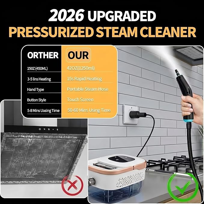 Steam Cleaner, 6 Steam Levels, 42oz Tank & 11 Pieces Accessories, 1500W High-Temperature Steam Cleaner for Home, Handheld Steamer for cleaning Grout,Tile,Kitchen,Bathroom,Car