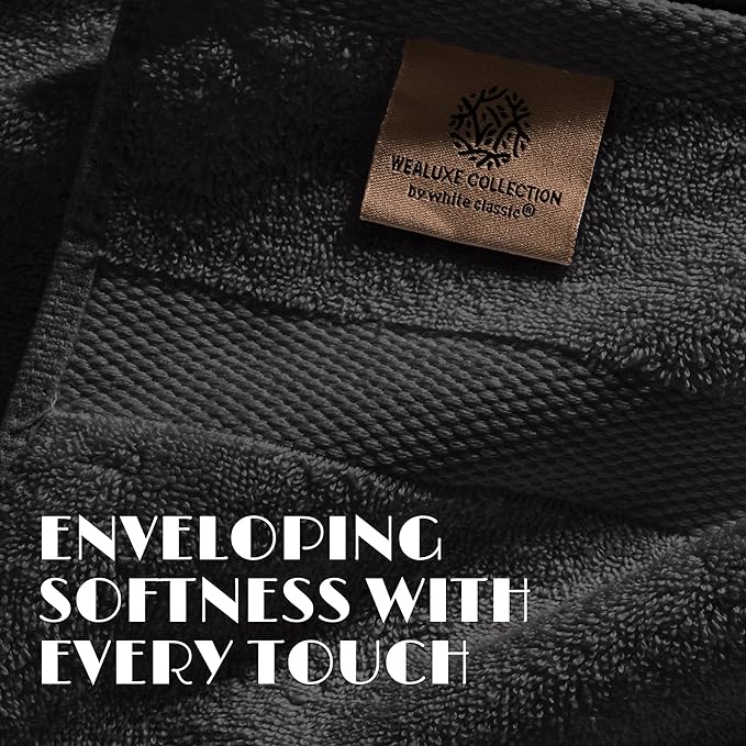 White Classic Black Hand Towels for Bathroom [12 Pack] Cotton Hand Towel Bulk for Gym, Kitchen and Spa, 16x27 Inches Soft Highly Absorbent Quick Dry Terry Salon Towels