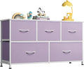 WLIVE Wide Dresser for Bedroom, 5 Drawer Chest of Drawers, Purple | 5 roomy fabric drawers, Wide storage design, Bedroom or closet use, Sturdy steel frame, Smooth wood tabletop