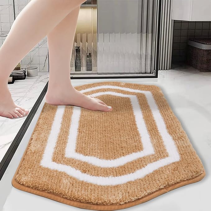 COSY HOMEER Extra Thick Bath Rugs - Anti-Slip Bath Linen Sets Mats Soft Plush 100% Strong Polyester Mat Living Room Bathroom Water Absorbent(Beige,17x27 - Inches)