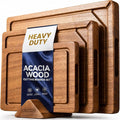 Kikcoin Acacia Wood Cutting Board Set of 3, Wooden Cutting Boards for Kitchen with Deep Juice Grooves, Butcher Block Wooden Chopping Board for Meat, Large Solid Charcuterie Boards Serving Tray