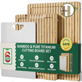 Glue Free, Plastic Free Zebra-Stripe Bamboo Pure Titanium Cutting Board Set | 6 Usable Sides, Juice Grooves, Non-Slip & Scratch Resistant, Knife-Friendly, Dishwasher Safe, Warp Resistant, Kitchen Gifts