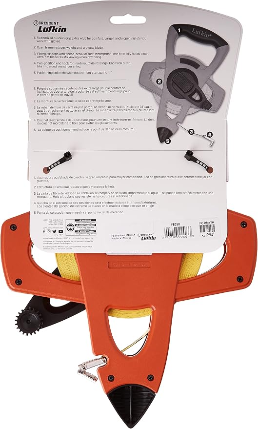 Crescent Lufkin 1/2" x 50' Hi-Viz Orange Fiberglass Tape Measure - FE050
