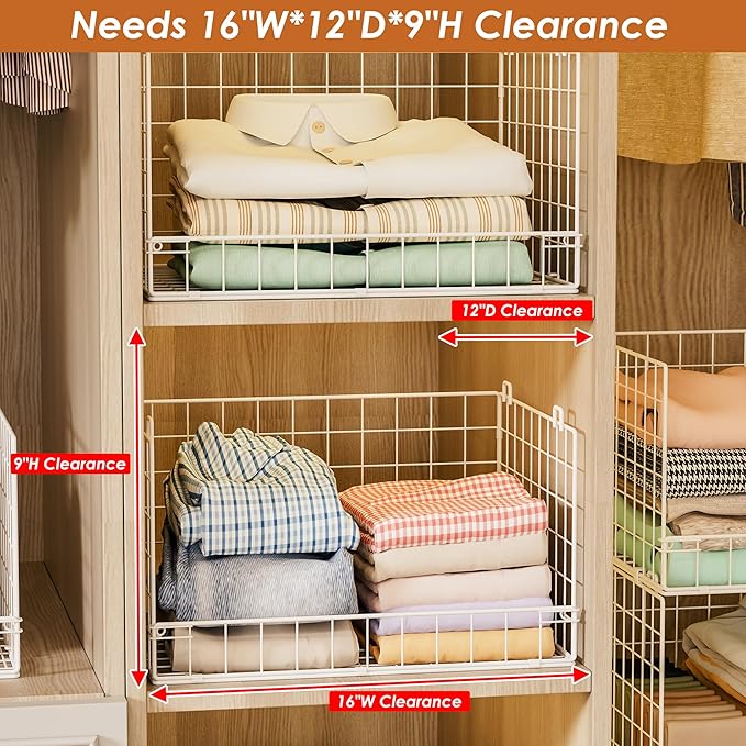 Yociyoga 5-Tier Stackable Closet Organizers and Storage Basket - Foldable Closet Shelf Organizer System, Space-Saving Clothes Storage Bins Drawer Organizer for Wardrobe, White (Patent 30022416)