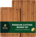 ROYAL CRAFT WOOD Wooden Cutting Boards for Kitchen Meal Prep & Serving - Bamboo Non Toxic Cutting Board Set with Deep Juice Groove Side Handles - Charcuterie & Chopping Butcher Block for Meat (2 Pcs)