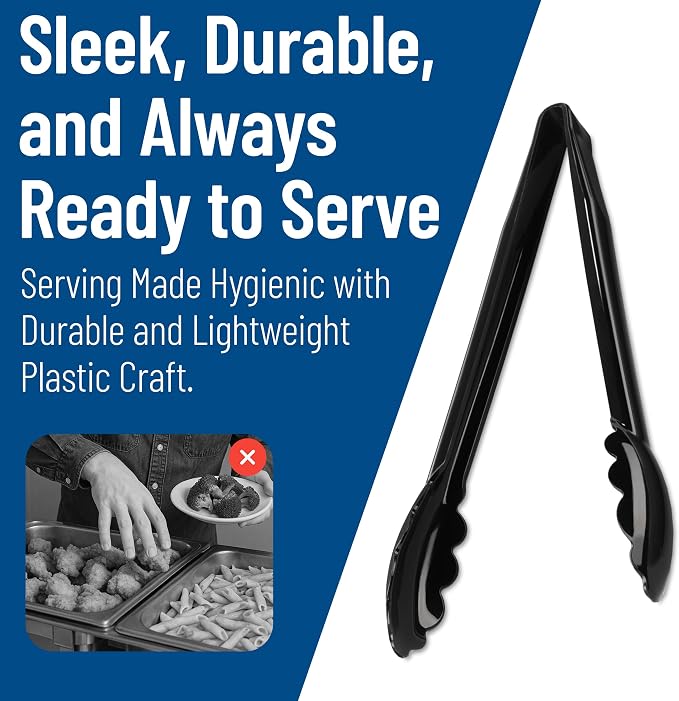 Carlisle FoodService Products 470903 Carly Salad Tong, 9" Utility Tong, Black, 1 Pack