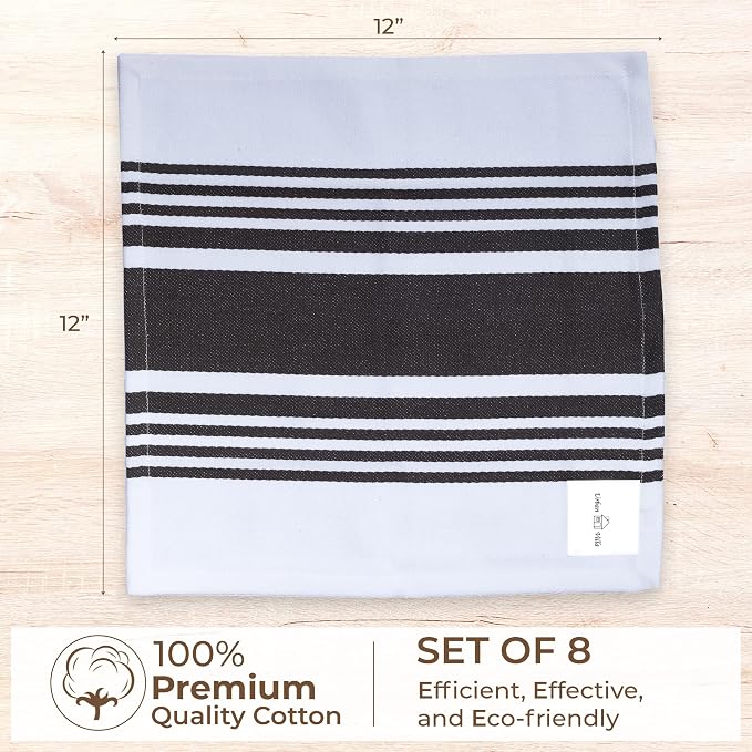 Urban Villa Kitchen Towels Cotton Dish Towels 12”x12” (Set of 8) Grey White