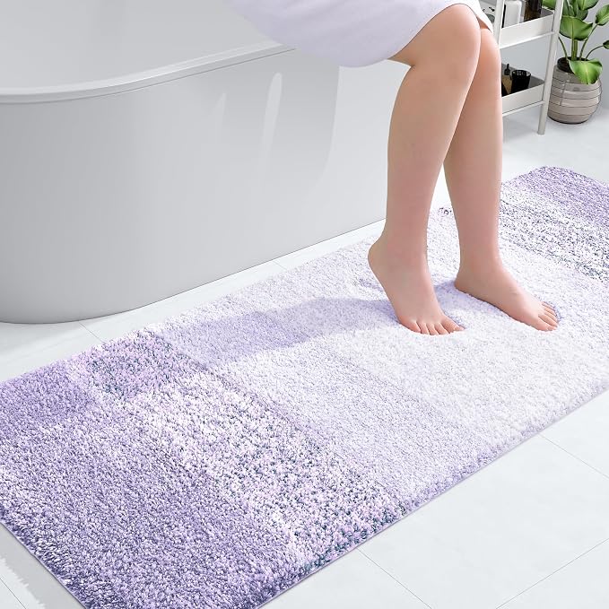 OLANLY Bathroom Runner Rugs Mat 59x24, Extra Soft Absorbent Microfiber Bath Rug, Rubber Backing, Quick Dry, Washable Long Bath Mats for Bathroom, Tub and Shower, Home Decor Accessories, Light Purple