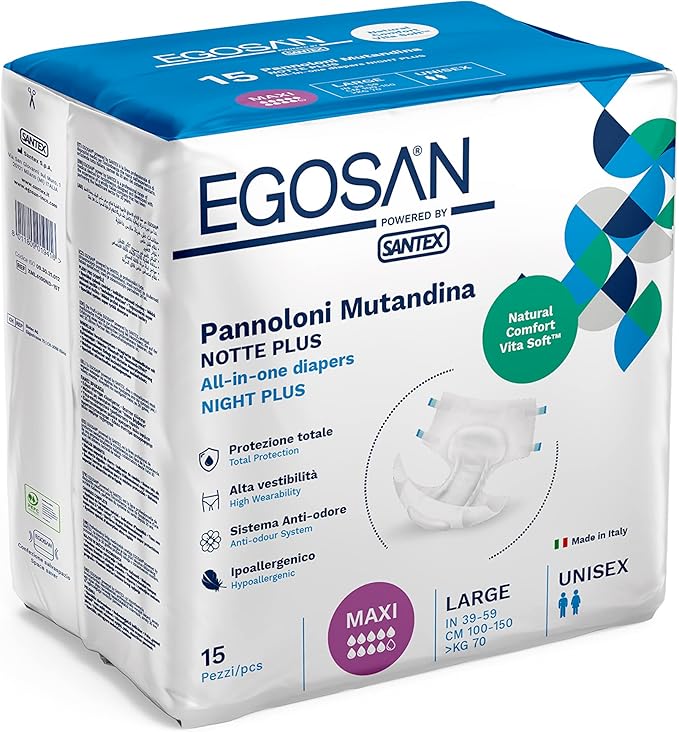 Egosan Maxi Incontinence Disposable Adult Diaper Brief with Tabs Maximum Absorbency and Adjustable for Men and Women (Large 15-Count)