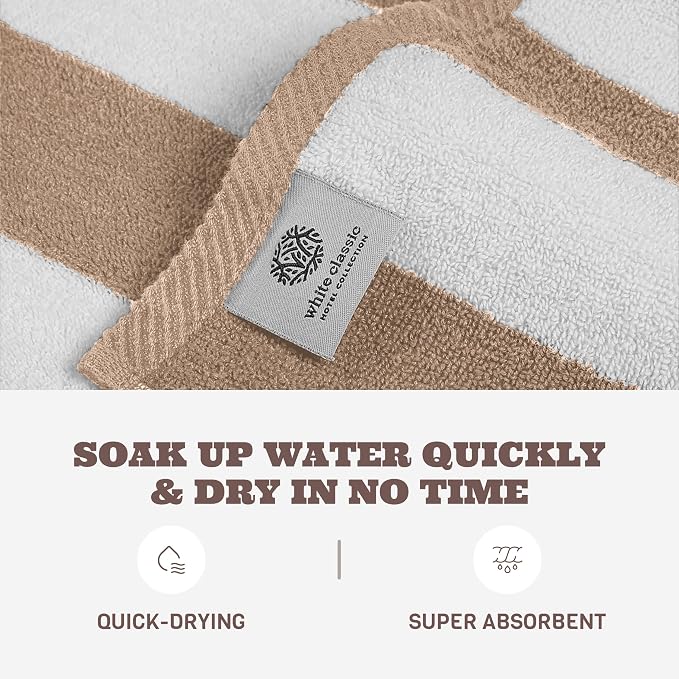 White Classic Beach Towels Oversized Cabana Stripe Cotton Bath Towel Large - Luxury Plush Thick Hotel Swim Pool Towels for Adults Super Absorbent Quick Dry - 35x70 Beige [2 Pack]