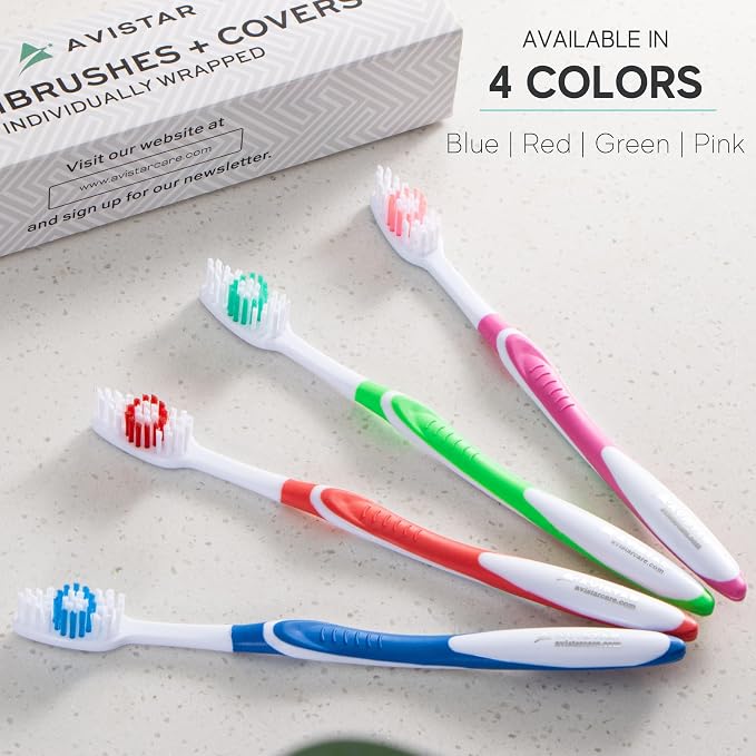104 Pack Bulk Toothbrushes w/ Cover Caps, Individually Wrapped Disposable Travel Toothbrush, Value Size, Long Lasting 3+ Months, Med-Soft Manual Teeth Brush Bristles, 4 Colors (Red Green Blue Pink)