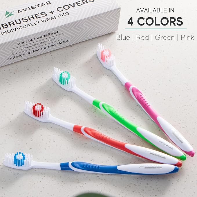 208 Pack Bulk Toothbrushes w/ Cover Caps, Individually Wrapped Disposable Travel Toothbrush, Value Size, Long Lasting 3+ Months, Med-Soft Manual Teeth Brush Bristles, 4 Colors (Red Green Blue Pink)