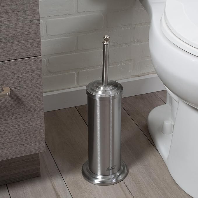 Bath Bliss Bathroom Accessories 3 Piece Trash Can, Plunger & Toilet Brush Combo Bath Set, Stainless Steel Silver (AZ-120001-SS)