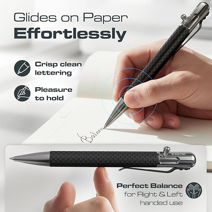 BASTION Bolt Action Pen, Carbon Fiber & Stainless Steel, HyperBolt EDC Pen, Refillable Lightweight Writing Pen, Premium Graduation Gift, Executive Pocket Pen