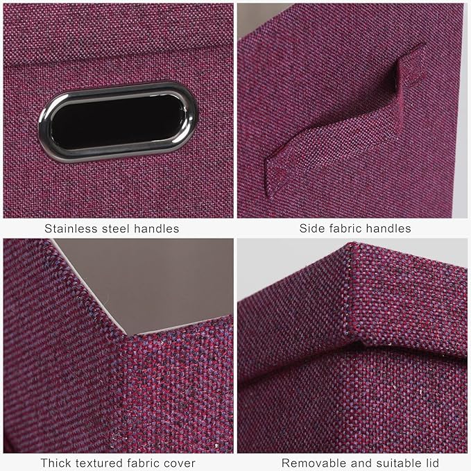 Graciadeco Large 17" 36 Quart Collapsible Stackable Storage Bins with Lids, 3 Packs Purple Linen Fabric Closet Boxes with Lids, Storage Cube Baskets Container Organizers for Bedroom Office (17x12x11)