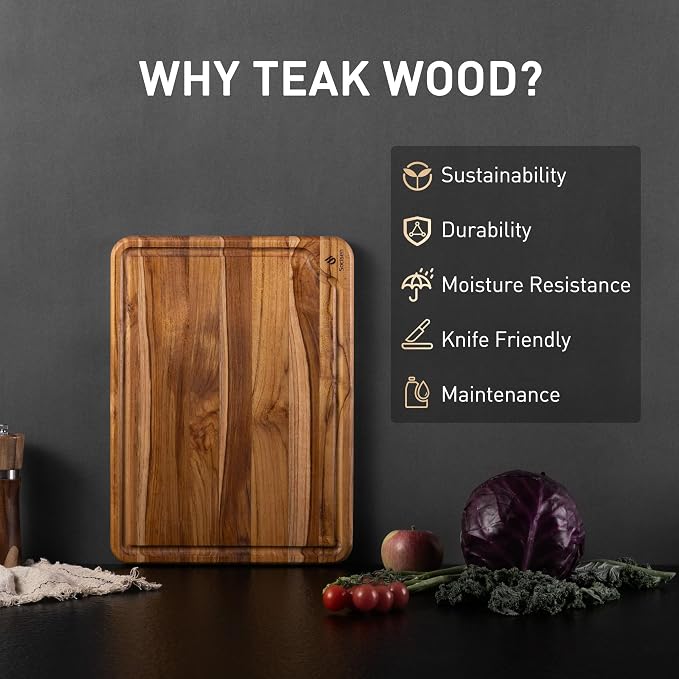 15'' Teak Wood Cutting Board Non Toxic Wooden Chopping Boards for Fruit | Charcuterie Board, Serving, Heavy Duty, Sink Board, Non Slip, Wooden Chopping Board, Small Wooden Chopping Board