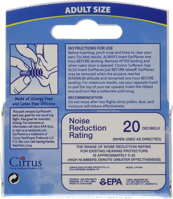 EarPlanes Ear Plugs 1 Pair (Pack of 5)