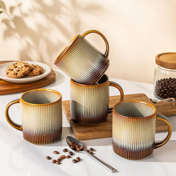 theterra Ceramic Coffee Mugs Set of 6, 14.2oz Handmade Coffee Cups with Handle for Latte, Tea, Milk, Beer, Hot Cocoa, Dusk Blue