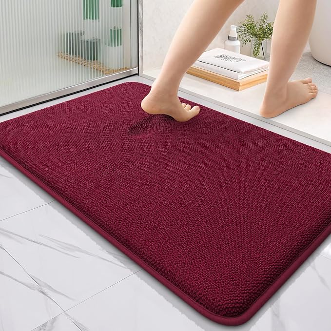 OLANLY Thick Memory Foam Bathroom Rugs 36x24, Absorbent Bath Mat, Burgundy | Soft Quick Dry Bath Rugs Mats, Non-Slip, Machine Washable Carpet for Bathroom Floor, Tub and Shower, Home Decor Accessories