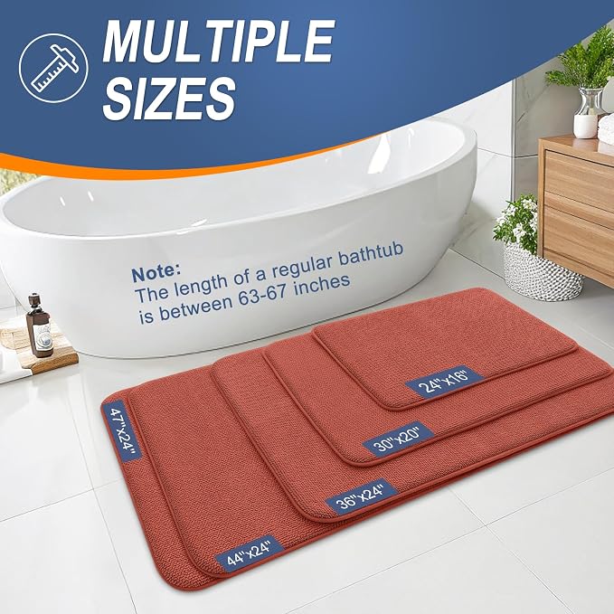 OLANLY Memory Foam Bathroom Runner Rugs 59x24, Long Mats, Rustic Terracotta | Soft Quick Dry Bath Mats, Non-Slip, Absorbent Machine Washable Mat for Bathroom Floor, Tub and Shower, Home Decor Accessories