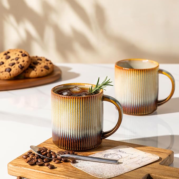 theterra Ceramic Coffee Mugs Set of 6, 14.2oz Handmade Coffee Cups with Handle for Latte, Tea, Milk, Beer, Hot Cocoa, Dusk Blue