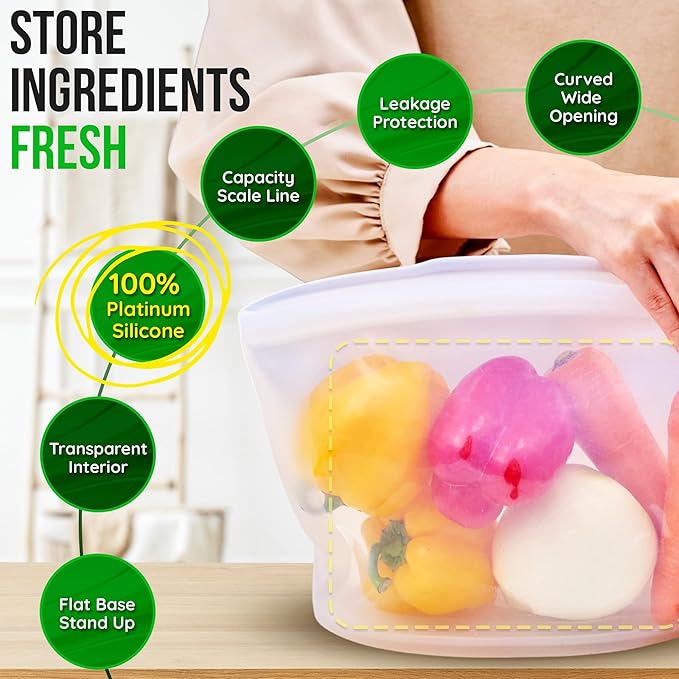 Reusable Silicone Sandwich Bag, 3.5 Cups, Food Storage Container, Made in Korea BPA-Free Platinum Silicone, Reusable Freezer Bag, Microwave Safe, Sous Vide, Lunch Baggies, 29oz, Dry Rose | Reusable Zip Bag