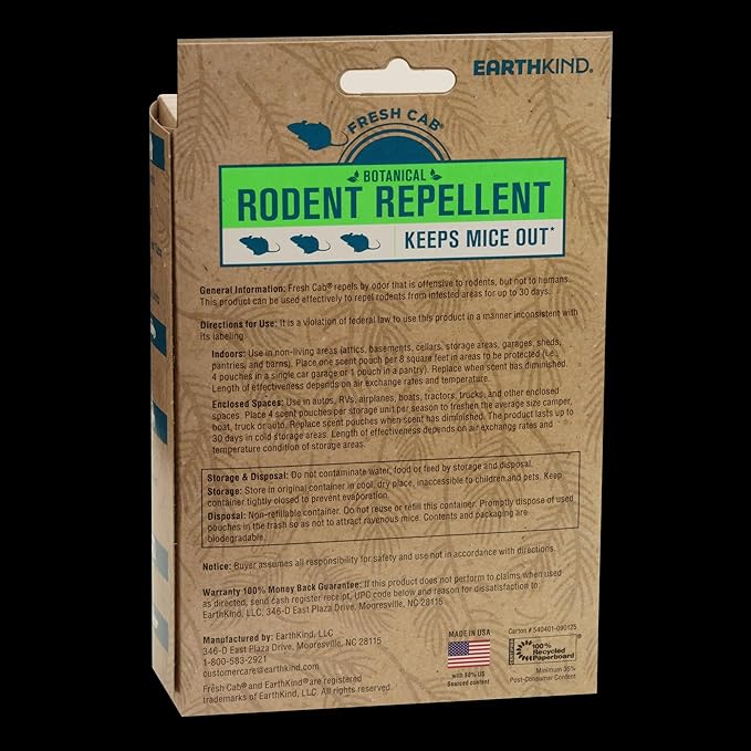 Fresh Cab Botanical Rodent Repellent - Environmentally Friendly, Keeps Mice Out, 12 Scent Pouches