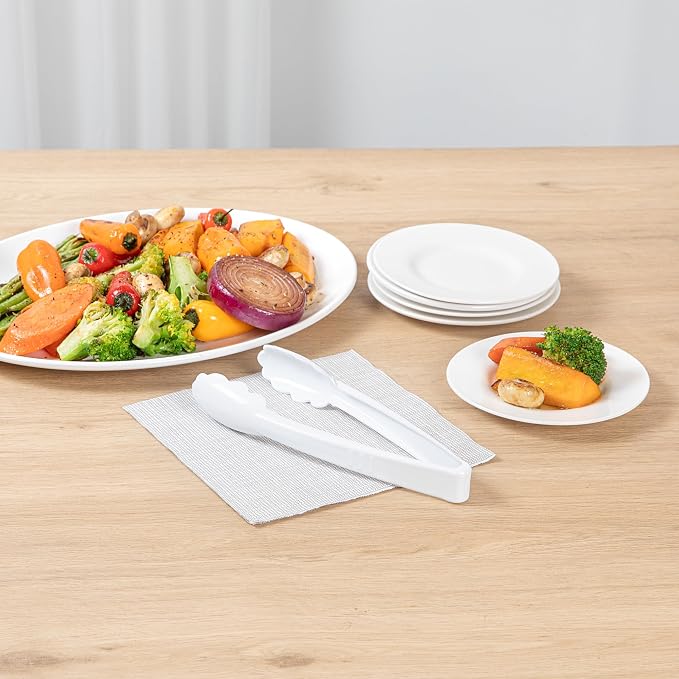 Restaurantware Disposable Serving Tongs 100 Count 9 Inch Plastic Scalloped Buffet Utensils Durable Secure-Grip White