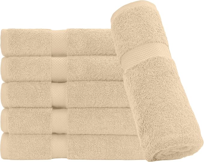 HERCULEAN Premium Bath Towels 24 x 48 Pack of 6 | Quick Dry and Highly Absorbent | 100% Cotton Terry Towels for Bathroom - Perfect for Shower - Pool and Spa - Luxury Soft Towels - Beige