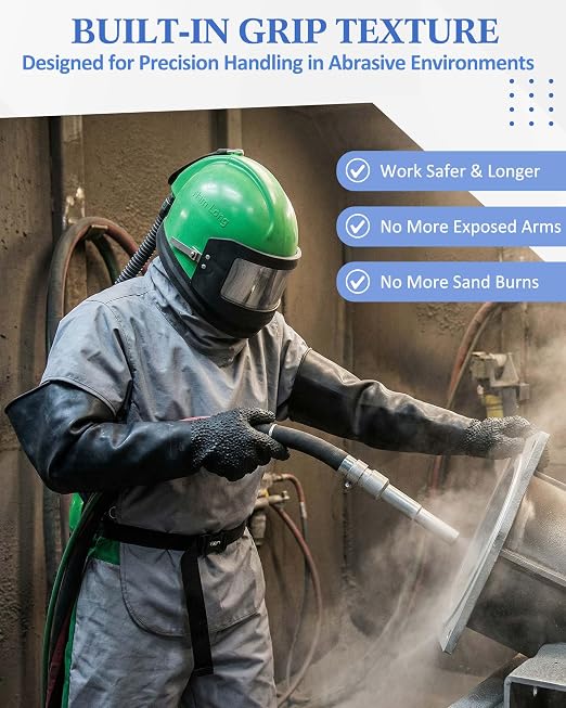 Maxcheck Heavy Duty Sandblasting Cabinet Gloves 26.8 Inch Rubber Sandblast Gloves with Non-slip Particle Grip for Blasting(Particles Style)