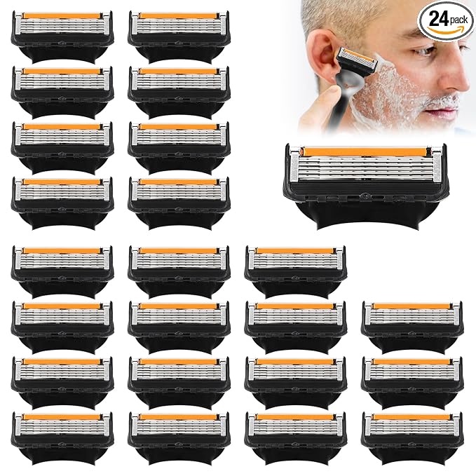 24 Replacement Razor Blades for Men – Compatible with Gillette ProGlide &Razor Systems, 5-Blade Refills, Wet Shave, Value Pack, Smooth & Precise