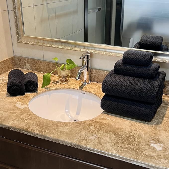 YTYC 29x59 Bath Towels Set,Towels for Bathroom,Black,6-Pieces | 2 Large Bath towels,2 Hand towels (14x29"),2 Washcloth (13x13"),Super Soft,Highly absorbent,Hanging Loop,80%Polyester