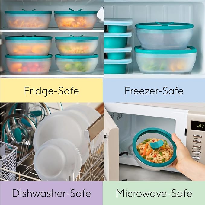 Anyday 2-Pack 2-Cup Glass Food Storage Set (Black Sesame) | Plastic-Free, Frosted Glass Meal Prep Bowls, Stackable Airtight Container, Vented Silicone Lid, Microwave-Safe Reheating