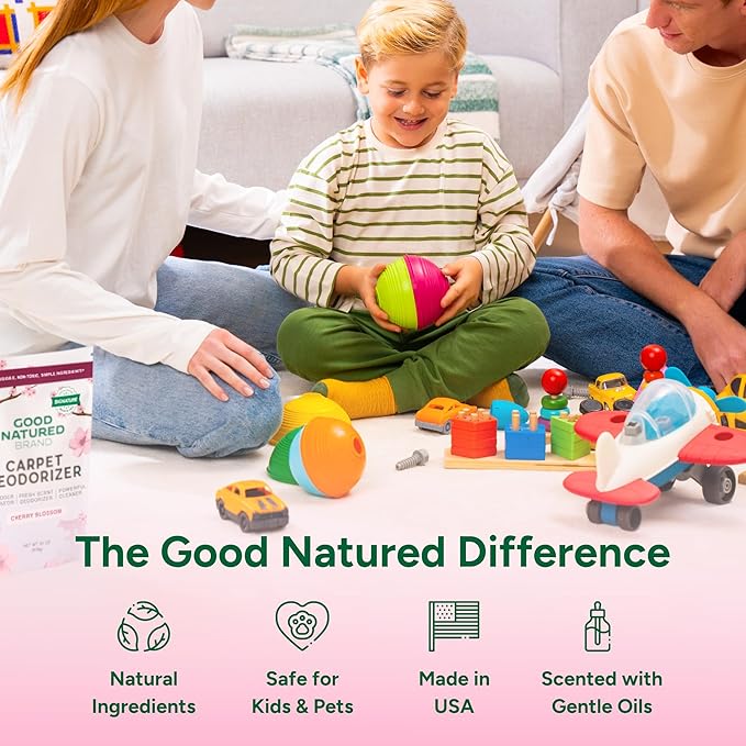 Good Natured Brand | Carpet Deodorizer & Freshener Powder | 31 oz Pet Odor Eliminator for Strong Odor & Pet Urine | Fresh Natural Cherry Blossom Scent | Safe for Homes with Pets