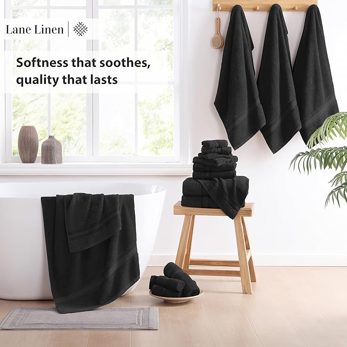 LANE LINEN Bath Towel Set of 18 – Premium 100% Cotton, 6 Bath, 6 Hand & 6 Washcloth, Zero Twist Hotel Collection Towels Soft, Gentle on Body, Absorbent & Ideal for Everyday Use – Black
