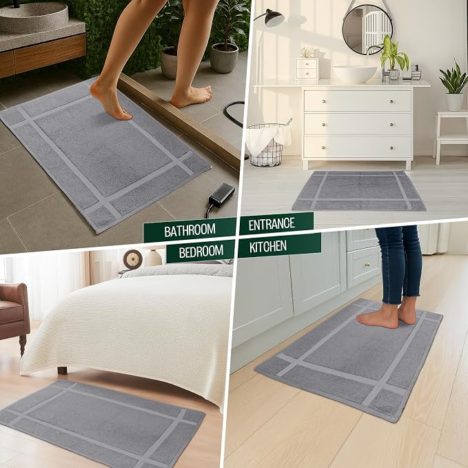 Pearl Linens 100% Ring Spun Cotton Bath Mat (Pack of 6) 18 x 25 Inch, Washable, Soft & Absorbent Terry Bathroom Floor Mat – Not Bathroom Rugs – Quick-Dry After Shower Bath Mat, 781 GSM, Light Grey