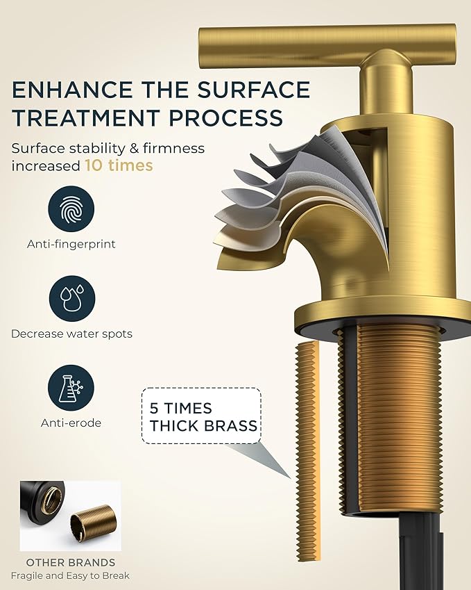 FORIOUS LED Bathroom Faucet Gold, 3 Hole Bathroom Faucet Brushed Gold Widespread with 3 Color Changing Light, Metal Pop Up Drain, CUPC Supply Hose and 360° Swivel Spout, 3 Pieces Wide LED Tap