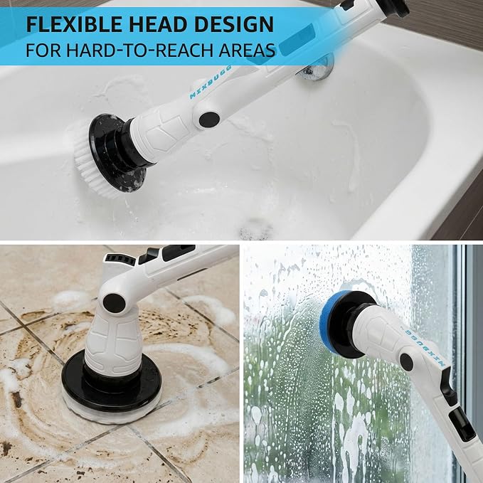 Electric Spin Scrubber, 3-Speed Adjustable Head Shower Bathroom Scrubber | 8 Replaceable Heads, 54" Extendable Long Handle, IPX6 Waterproof, Shower Cleaner Brush, Cordless for Tub Grout Tile Floor Car