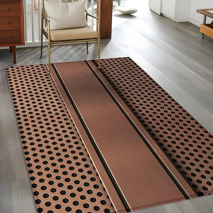 2'8" x 5' Area Rug for Bathroom, Brown Metal Hole Indoor Accent Rugs for Living Room, Copper Net Eye Hole Pattern Decorative Modern Carpet Washable Low Pile Non Slip Rug for Bedroom