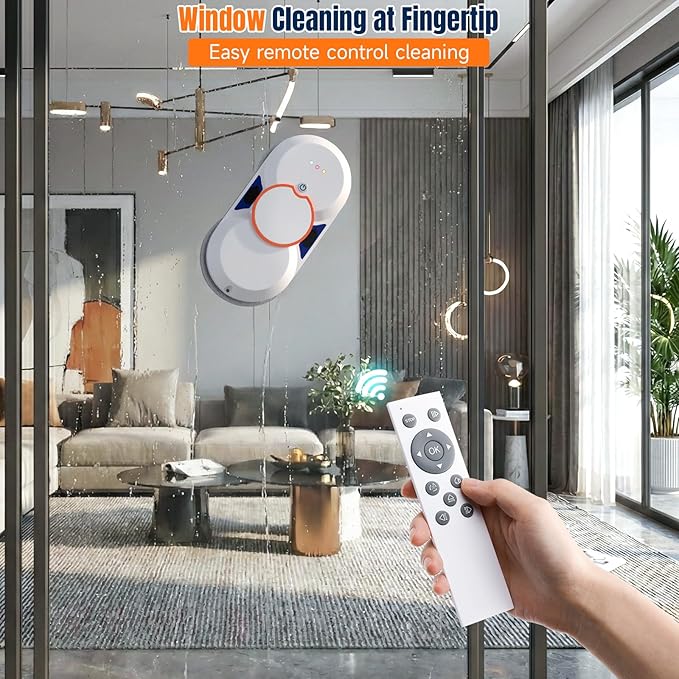 Smart Window Cleaning Robot - 5600Pa Suction Power, Double Ultrasonic Spray, 2 30ml Tanks, Smart Navigation, Anti-Drop, Remote Control, 3 Cleaning Modes for High Window Tile Mirror Glass Door