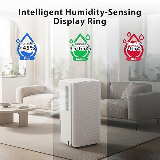 30Pints Dehumidifier with Drain Hose, 2,000 Sq.Ft Dehumidifier for Basement, 2L/0.53 Gallon Tank, Energy Star Cert. 38dB, Humidity Display Ring, Humidity Remover for Home, Bedroom & Bathroom