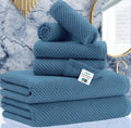 VOOVA & MOVAS 6PC Towel Set, 100% Cotton, Denim Blue | 2 Large Bath 30x56 In, 2 Hand 18x28 In, 2 Wash Cloths 13x13 In, Soft, Quick Dry, Thick, Towel Gift