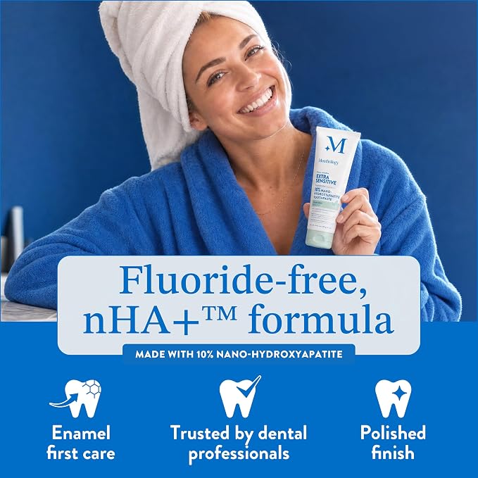Mouthology Extra Sensitive Hydroxyapatite Toothpaste w/Potassium Nitrate | Extra sensitive relief with potassium nitrate + 10% nano hydroxyapatite. Fluoride free, SLS free, remineralizing. USA made.