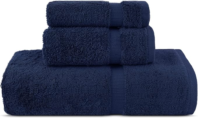 Chakir Turkish Linens Personalized 3 Piece Towel Set, 100% Cotton Luxury Turkish Towels for Bathroom, Soft Absorbent Towel Set with Bath Towel Hand Towel and Washcloth, Navy