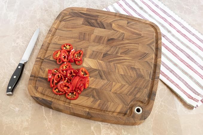 Ironwood Gourmet Carolina Acacia Wood Chopping Board, 14" End Grain Butcher Block Cutting Board With Juice Channel