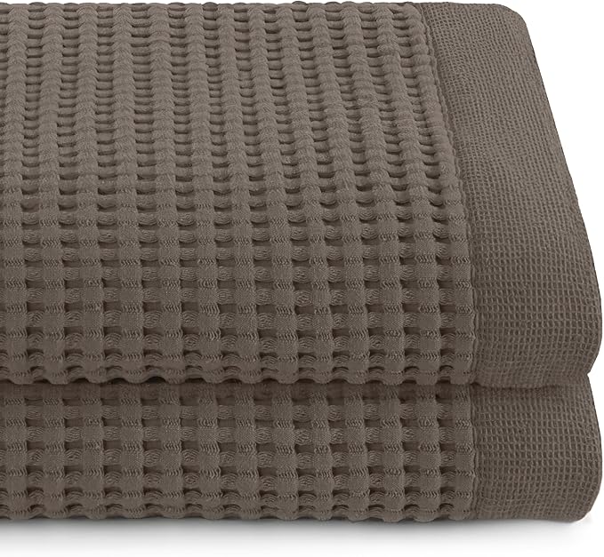 GILDEN TREE Waffle Towels for Bathroom Luxury 100% Cotton Bath Towels, Quick Dry Towel, Thin Super Absorbent Lint Free Shower Towels, Bath Towels Set of 2, Modern Style (Stone)