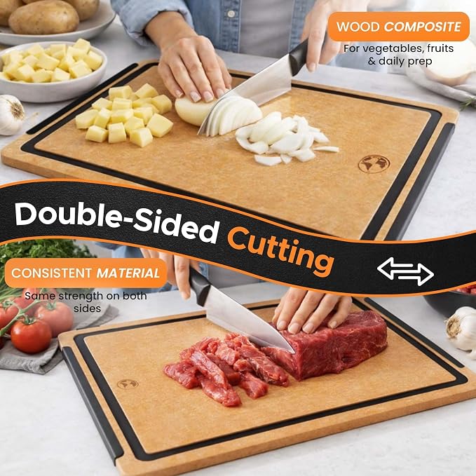 Earth’s Dreams Composite Wood Cutting Board 17” x 12”, Built in Groove | Extra Large, Non-Toxic, Dishwasher Safe, Knife-Friendly, Heavy-Duty Kitchen & Charcuterie Board